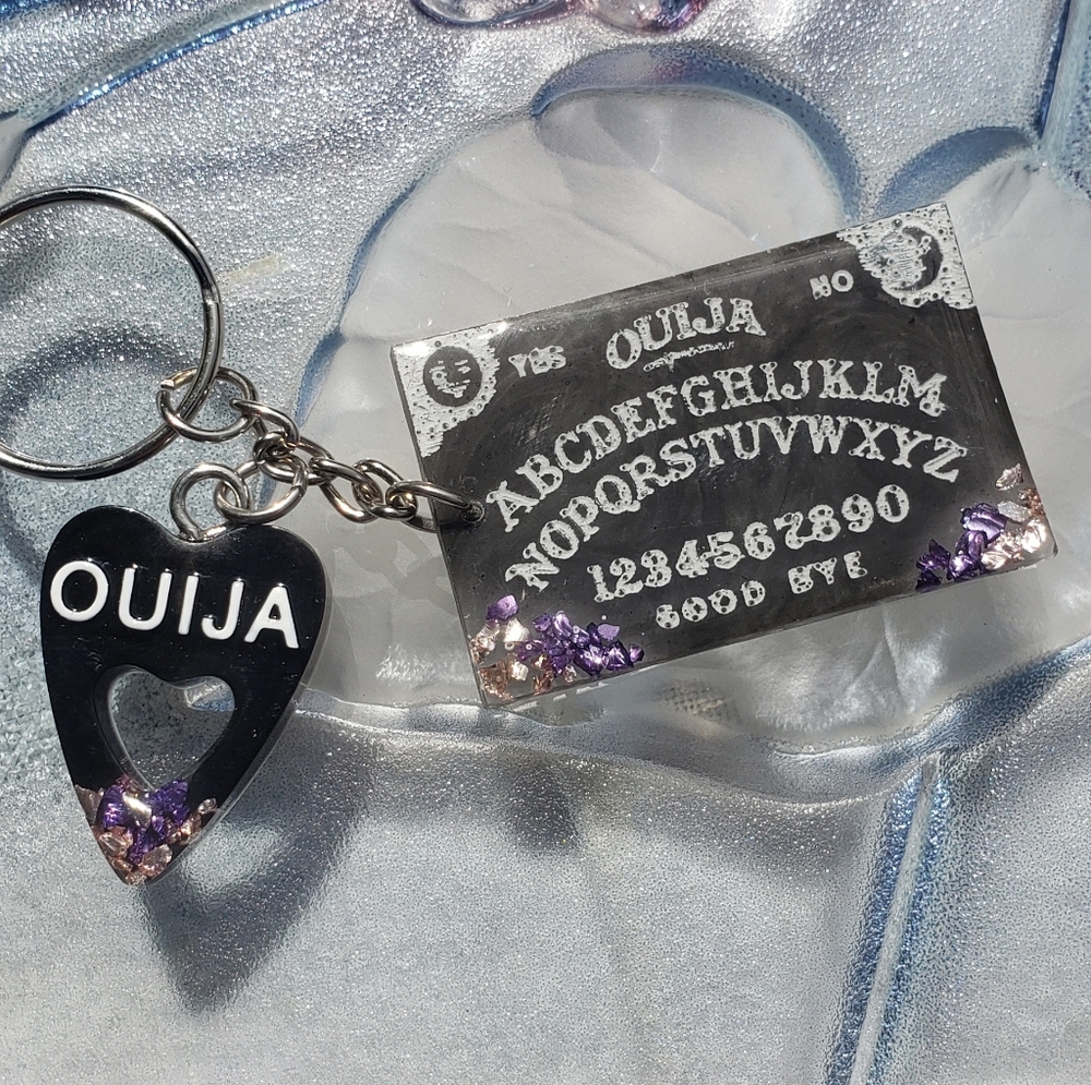 Rose Gold & Lavender Glass Chip Ouija Board Keychain/Stainless Steel/ Resin
